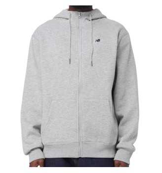 Felpa A Zip Intera New Balance Small Logo Con Cappuccio Grigio 053 MJ23600AG