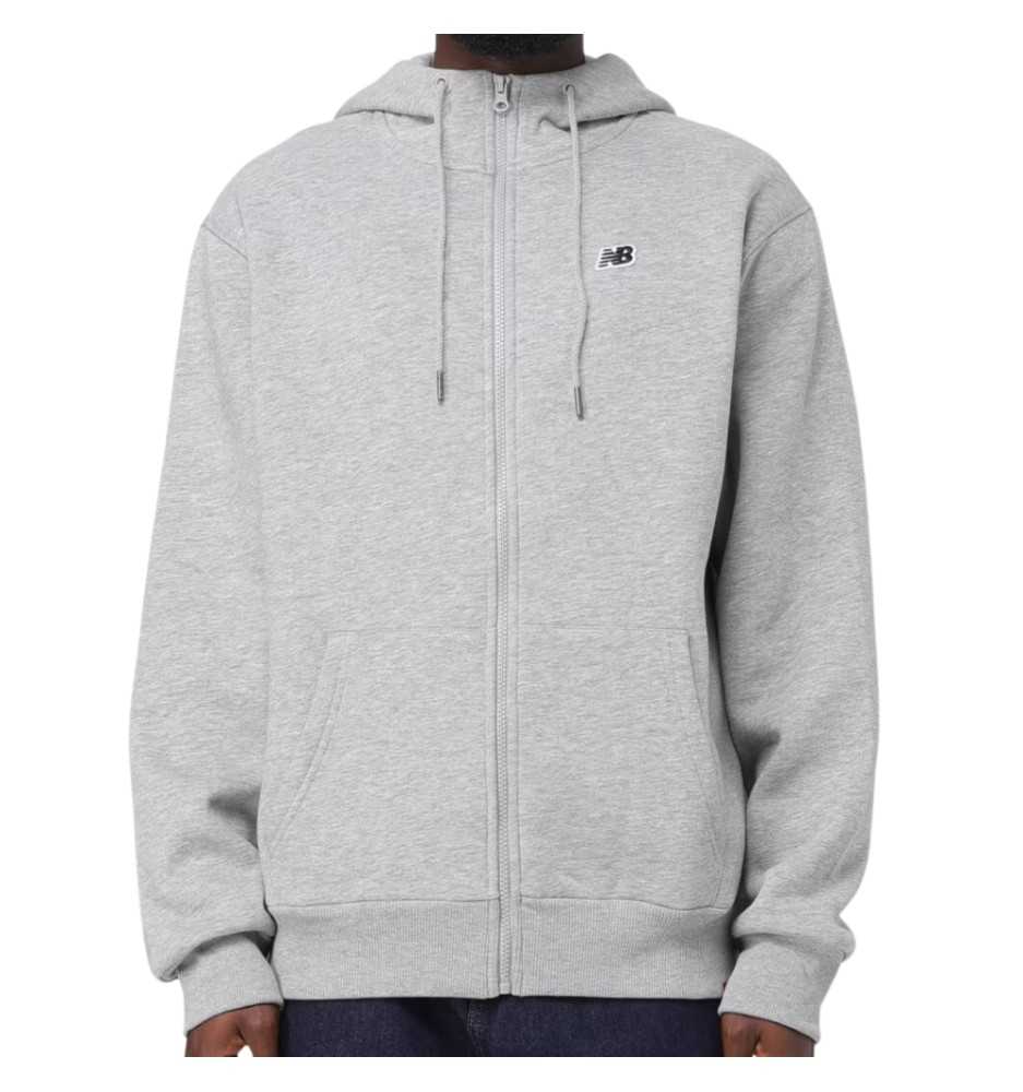 Felpa A Zip Intera New Balance Small Logo Con Cappuccio Grigio 053 MJ23600AG