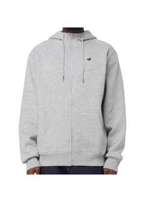 Felpa A Zip Intera New Balance Small Logo Con Cappuccio Grigio 053 MJ23600AG