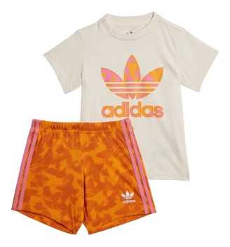 Completo Adidas Summer Allover Print Set Beige E Arancione IR7552