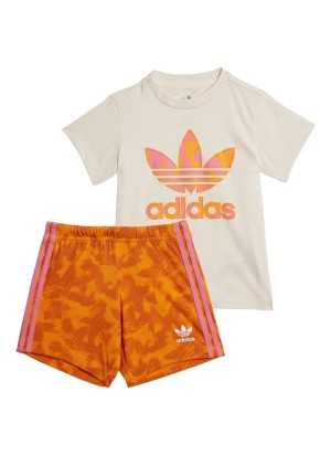 Completo Adidas Summer Allover Print Set Beige E Arancione IR7552