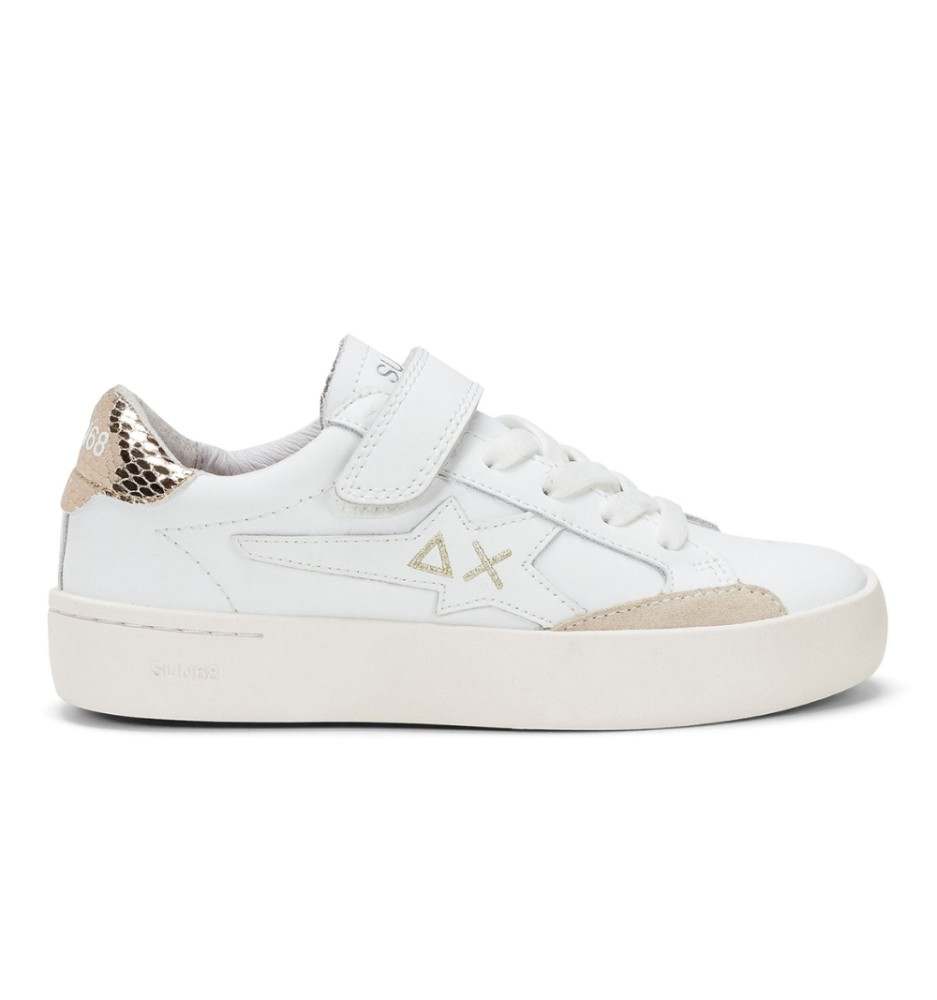 Scarpe Sun68 Girl's Katy Leather Kid Bianco E Oro Z44421K 0143