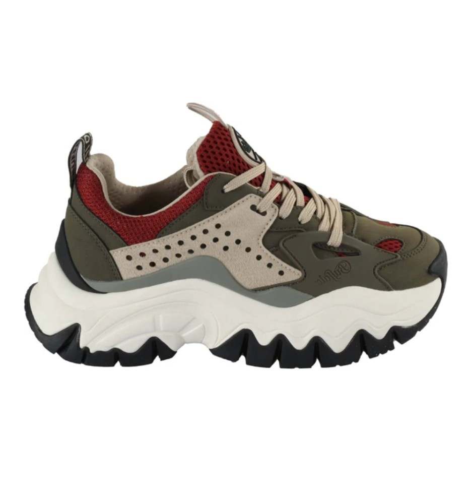 Scarpe Buffalo Trail One Vegan Nubuck Mesh Khaki Verde e Rosso 1636234