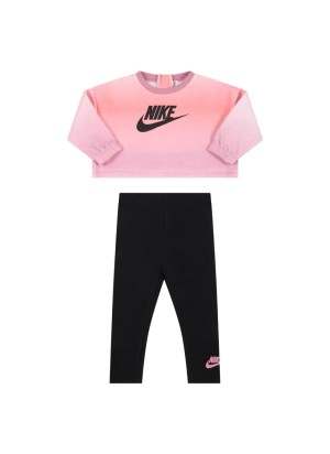 Tuta Nike Printed Club Leggings E Felpa Infant Nero E Rosa 16J753-023