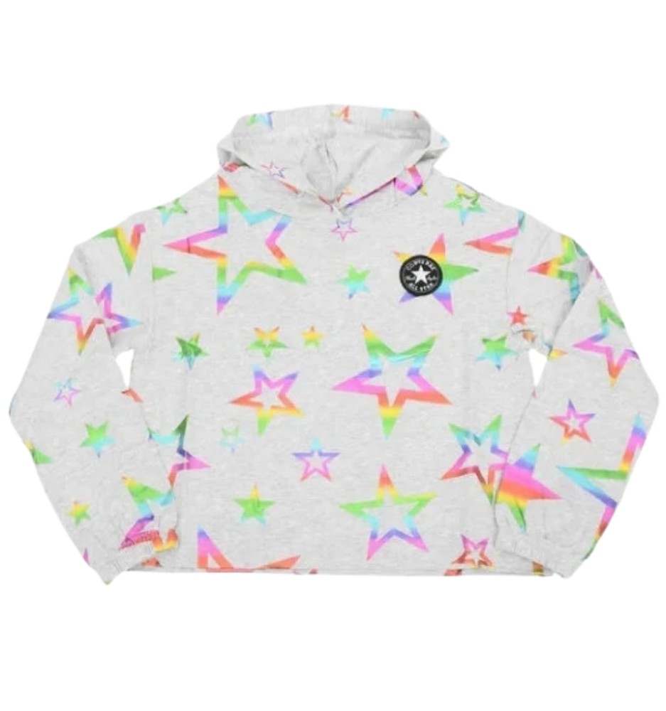 Felpa Converse Crop Con Cappuccio Printed Boxy Star Bianco 4CC282-K3G