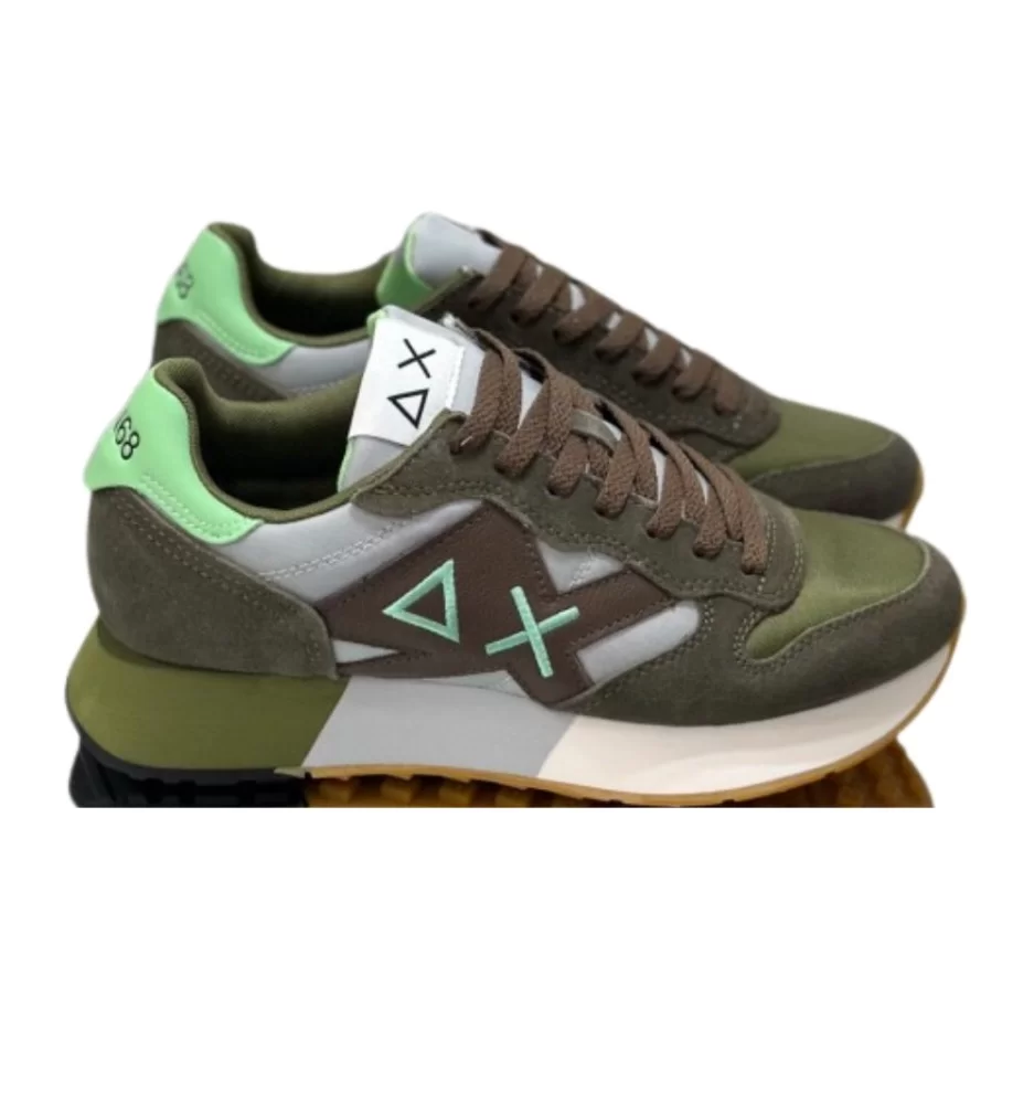Sun68 Scarpe Jaki 2.0 Bicolor Verde Militare E Grigio Chiaro Z35112 1906