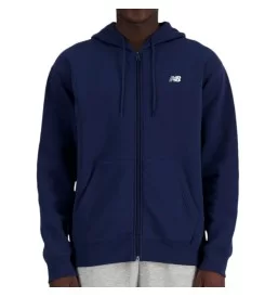New Balance Felpa Zip Cappuccio Stacked Logo French Terry Blu Navy MJ41501NNY