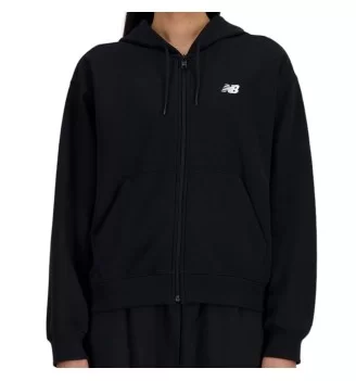 New Balance Felpa Zip Cappuccio Logo French Terry Nero WJ41501BK