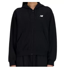 New Balance Felpa Zip Cappuccio Logo French Terry Nero WJ41501BK