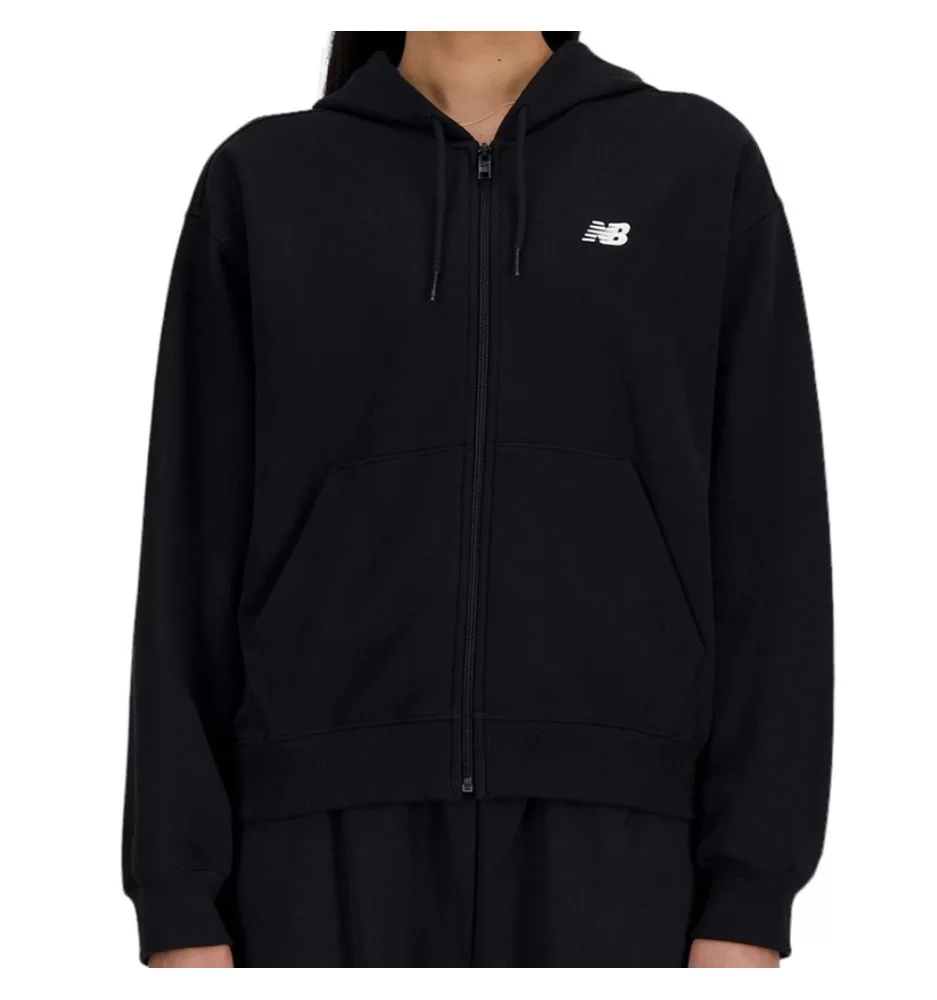 New Balance Felpa Zip Cappuccio Logo French Terry Nero WJ41501BK