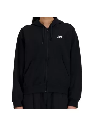 New Balance Felpa Zip Cappuccio Logo French Terry Nero WJ41501BK