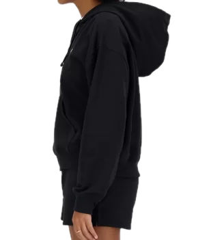 New Balance Felpa Zip Cappuccio Logo French Terry Nero | New Balance | 