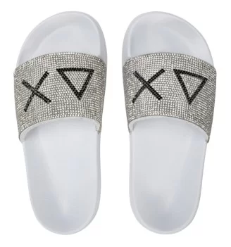Sun68 Ciabatte Girl's Logo Strass Bianco X35405 01