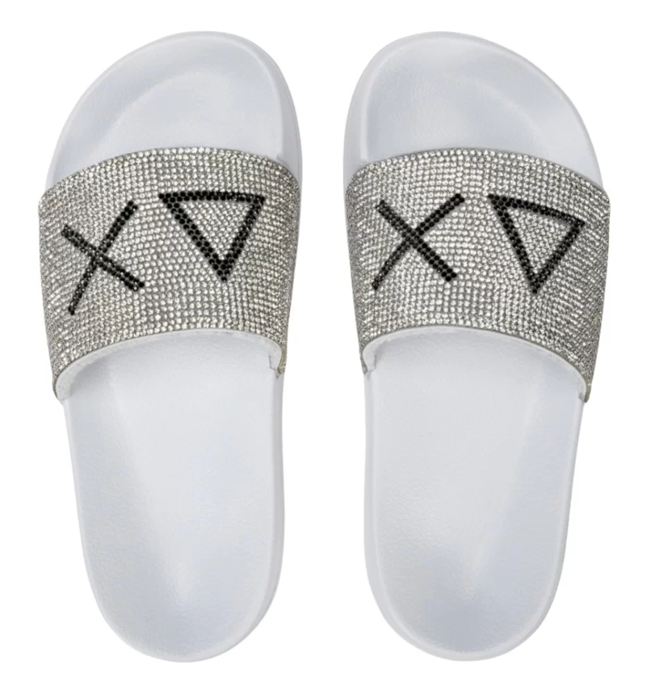 Sun68 Ciabatte Girl's Logo Strass Bianco X35405 01