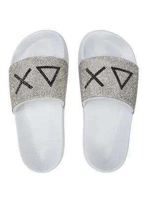 Sun68 Ciabatte Girl's Logo Strass Bianco X35405 01