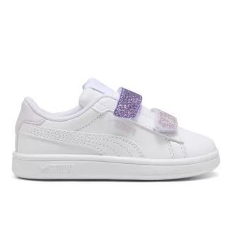 Puma Scarpe Smash 3.0 L Glitter Velcro V Inf Bianco E Viola 395610-06