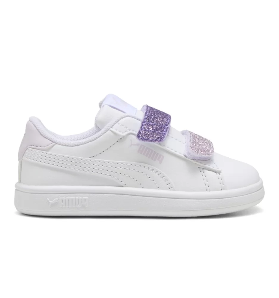Puma Scarpe Smash 3.0 L Glitter Velcro V Inf Bianco E Viola 395610-06
