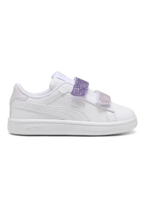 Puma Scarpe Smash 3.0 L Glitter Velcro V Inf Bianco E Viola 395610-06