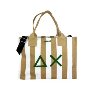 Sun68 Borsa Canvas Printed Big Bag Bianco E Beige X35227 1601