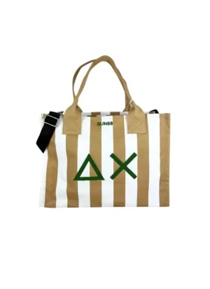 Sun68 Borsa Canvas Printed Big Bag Bianco E Beige X35227 1601