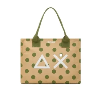 Sun68 Borsa Canvas Printed Big Bag Punti Bianco E Verde X35227 1637