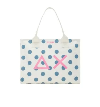 Sun68 Borsa Canvas Printed Big Bag Punti Bianco E Blu X35227 0180