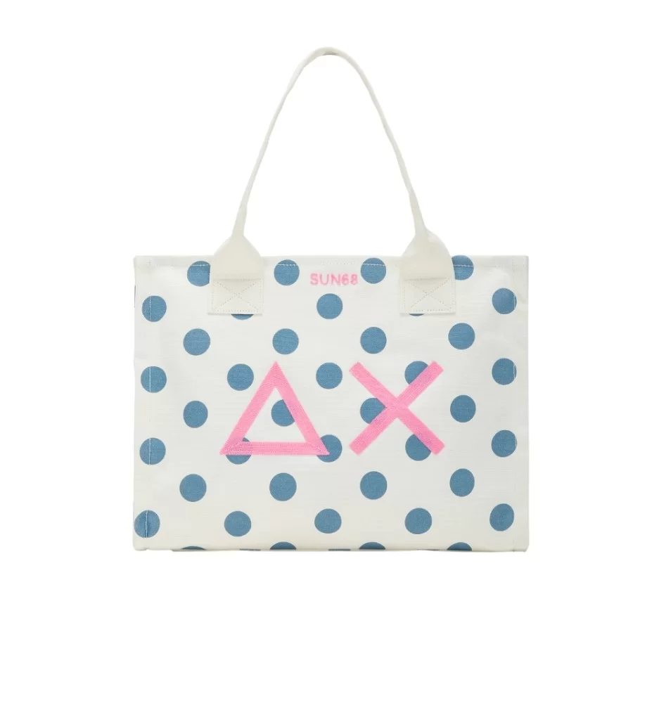 Sun68 Borsa Canvas Printed Big Bag Punti Bianco E Blu X35227 0180