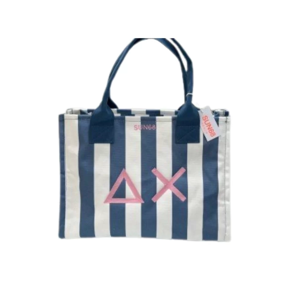 Sun68 Borsa Canvas Printed Big Bag Bianco E Blu X35227 8001