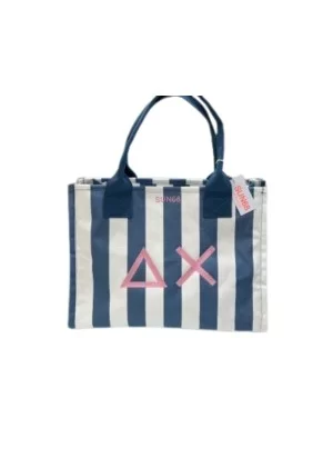Sun68 Borsa Canvas Printed Big Bag Bianco E Blu X35227 8001