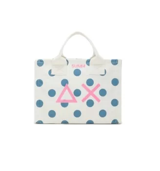 Sun68 Borsa Canvas Printed Bag Punti Bianco E Blu X35226 0180