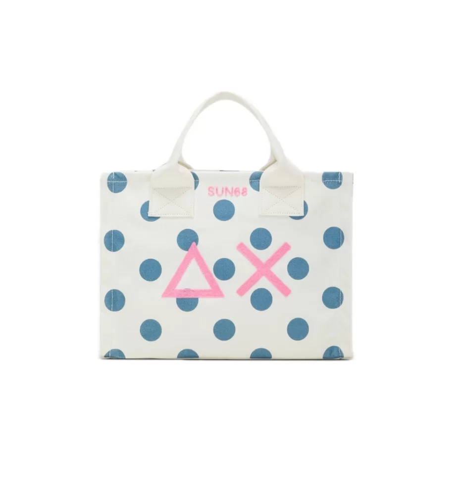 Sun68 Borsa Canvas Printed Bag Punti Bianco E Blu X35226 0180