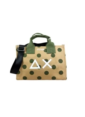 Sun68 Borsa Canvas Printed Bag Punti Beige E Verde X35226 1637