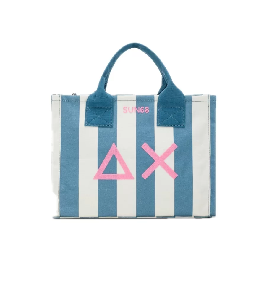 Sun68 Borsa Canvas Printed Bag Blu E Bianco X35226 8001