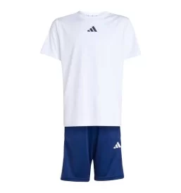 Adidas Tuta Train Essentials 3-Stripes Tee Set Kids Blu E Bianco JJ1030