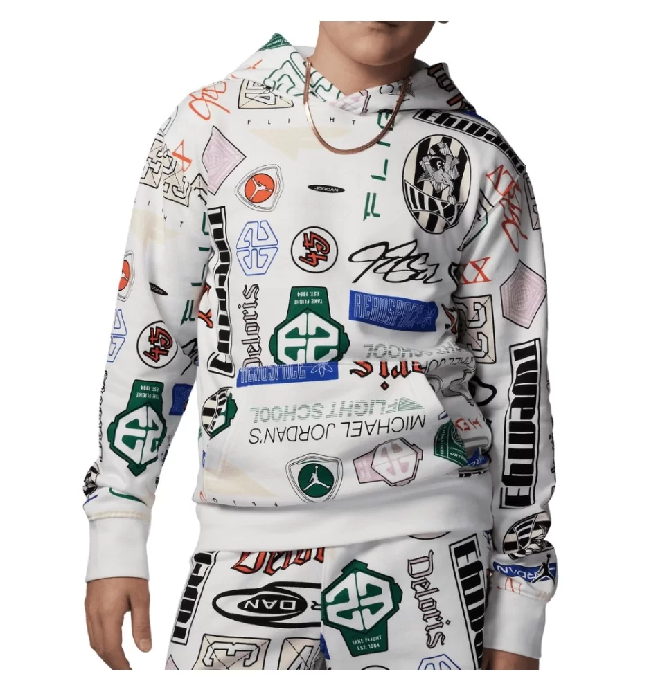 Jordan Felpa Essentials French Terry All Over Print Bianco 95D741-782 Jordan Felpa Essentials French Terry All Over Print Bianco 95D741-782