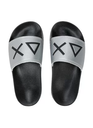 Sun68 Ciabatte Boy's Slippers Logo Argento E Nero X35302 1144