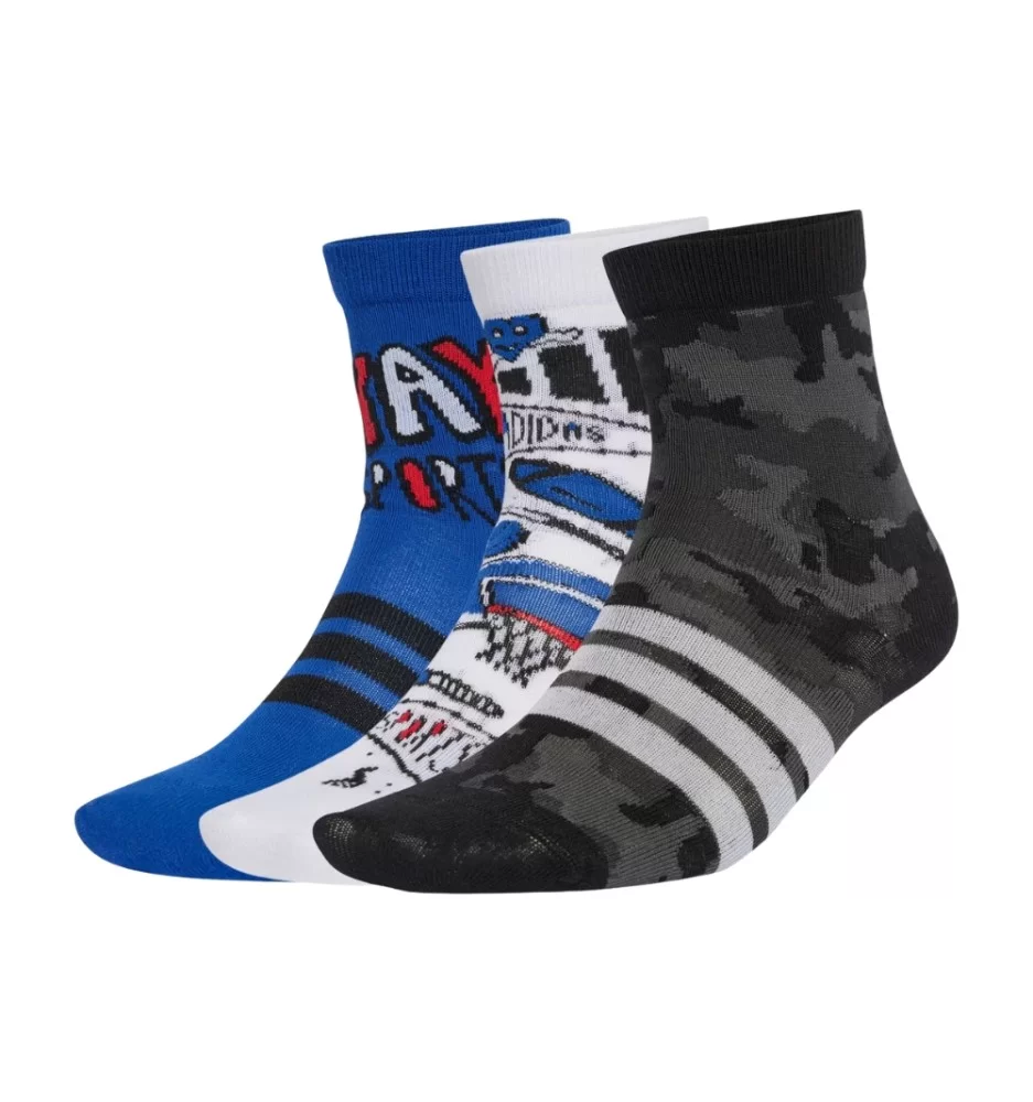 Adidas Calzini Doodle Logo 3 Paia Kids Blu Bianco Nero JV5162
