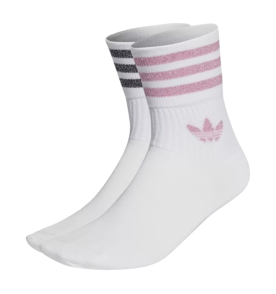 Adidas Calzini Mid Cut Glitter 2 Paia Bianco Nero Rosa HK0301