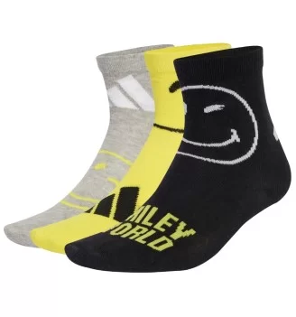 Adidas Calzini Smiley 3 Paia Kids Nero Grigio Giallo JY4158