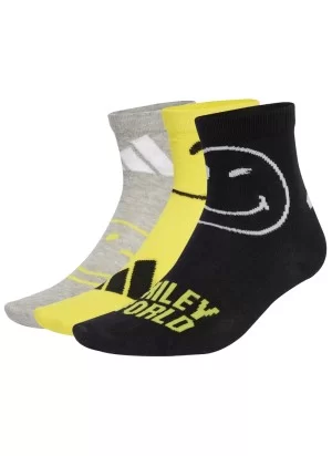 Adidas Calzini Smiley 3 Paia Kids Nero Grigio Giallo JY4158