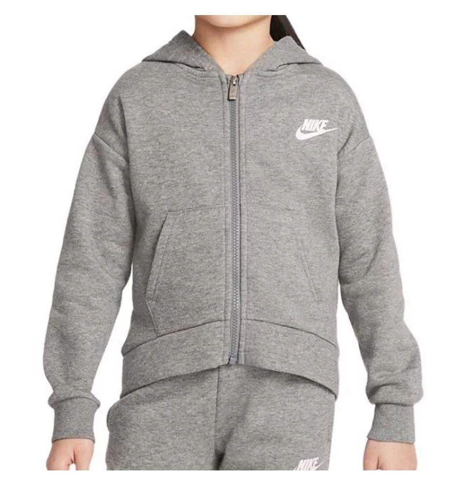 Nike Felpa Cappuccio e Zip Club Fleece High Low Bambini Grigio 36I254-GEH