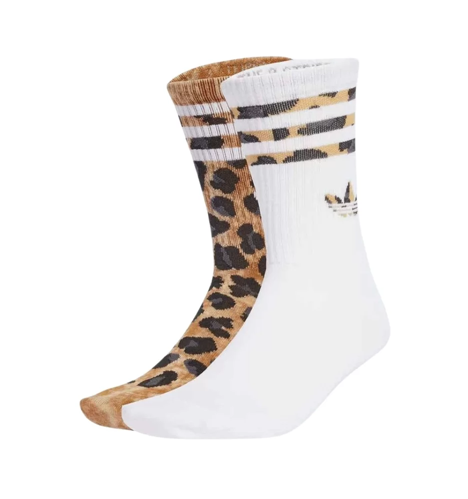 Adidas Calzini Crew Leopardati 2Paia Bianco Marrone JV7855