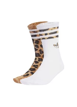 Adidas Calzini Crew Leopardati 2Paia Bianco Marrone JV7855