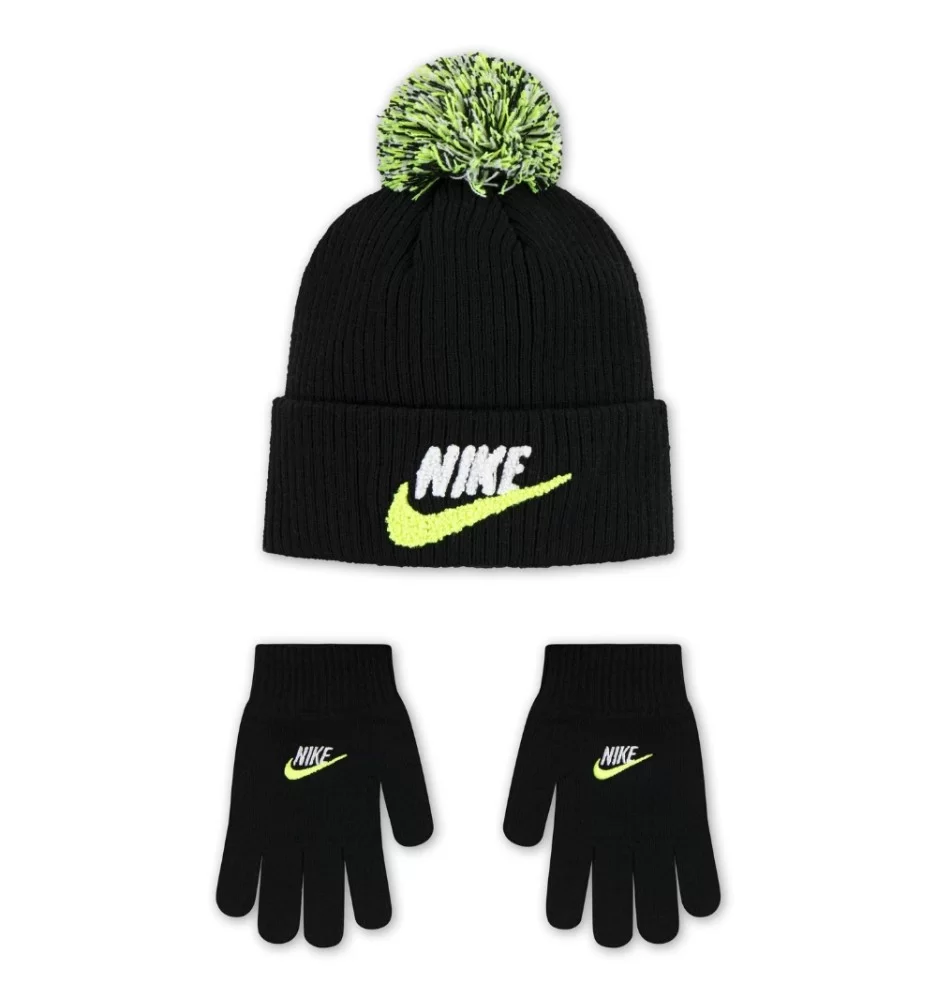 Nike Guanti Berretto Chenille Peak Kids Nero Verde 9A3150-023