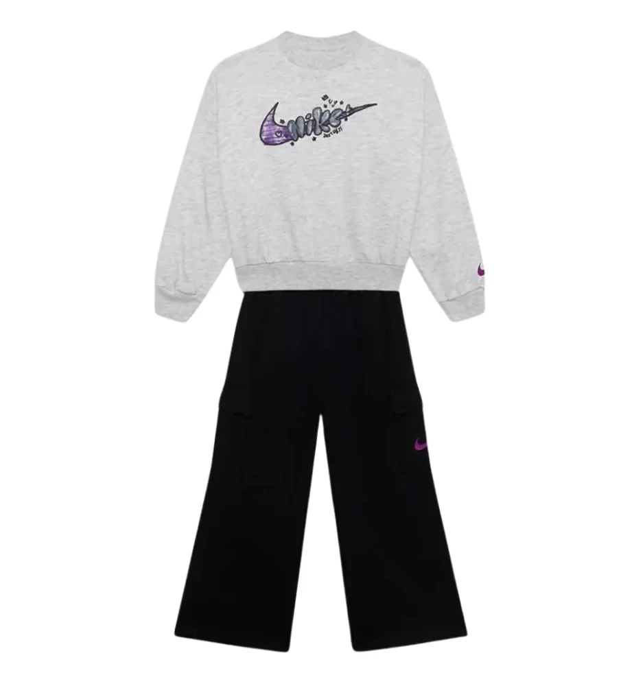 Nike Tuta Felpa Pantaloni Girls Grigio Nero 36N377-023