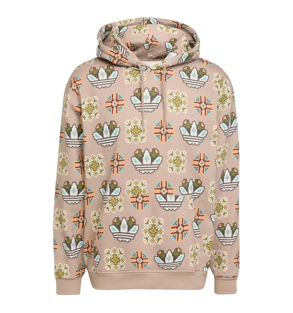 Adidas Felpa Cappuccio Tile Allover Print M Beige JW1084