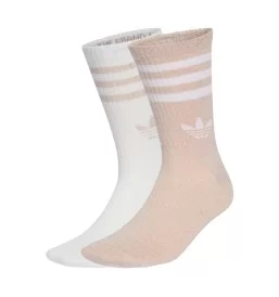 Adidas Calzini Trefoil 3 Strisce Glitter Crew 2 Paia Bianco E Rosa KD0966