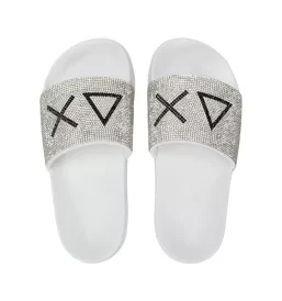 Sun68 Ciabatta Girl's Slippers Strass Logo Bianco Nero X36411T 01