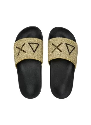 Sun68 Ciabatta Slippers Strass Logo W Nero E Oro X36211 1143