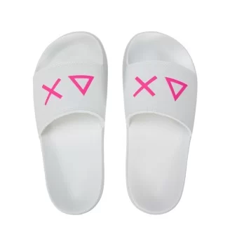 Sun68 Ciabatta Girl's Slippers Logo Jr Bianco Fucsia X36410T 01